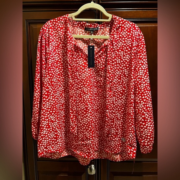 Adrienne Vittadini Tops - NWT Adrienne Vittadini Red Blouse Adorned w/White Hearts - XL